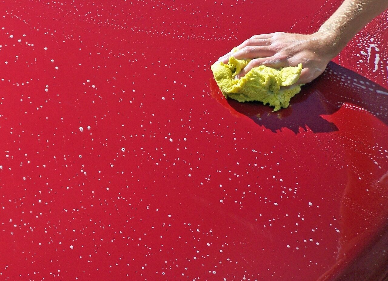 red, hand, water, car wallpapers, washing, cleaning, car, red car, nature, red water, red clean