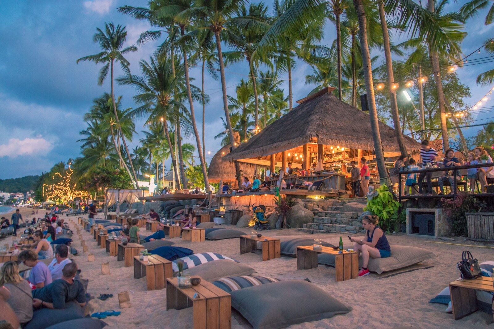 people on beach during dusk